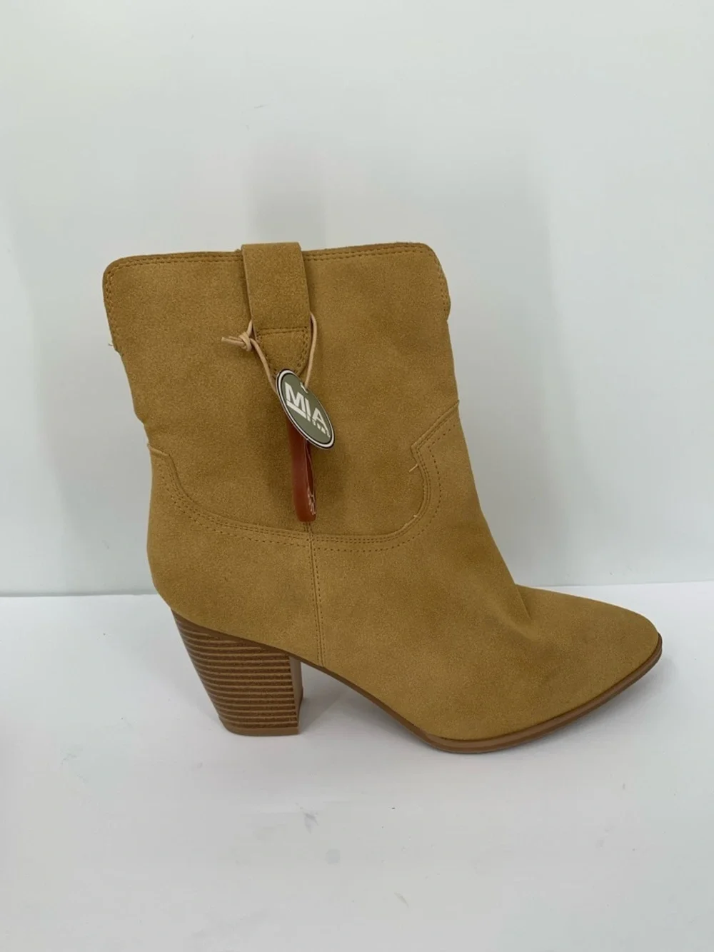 MIA Marnie Western cowboy ankle boots heel tan faux suede shoe women new 8.5